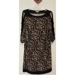 Studio One New York Womens 3x Brown Cheetah-Print Midi Style Pullover Dress A545